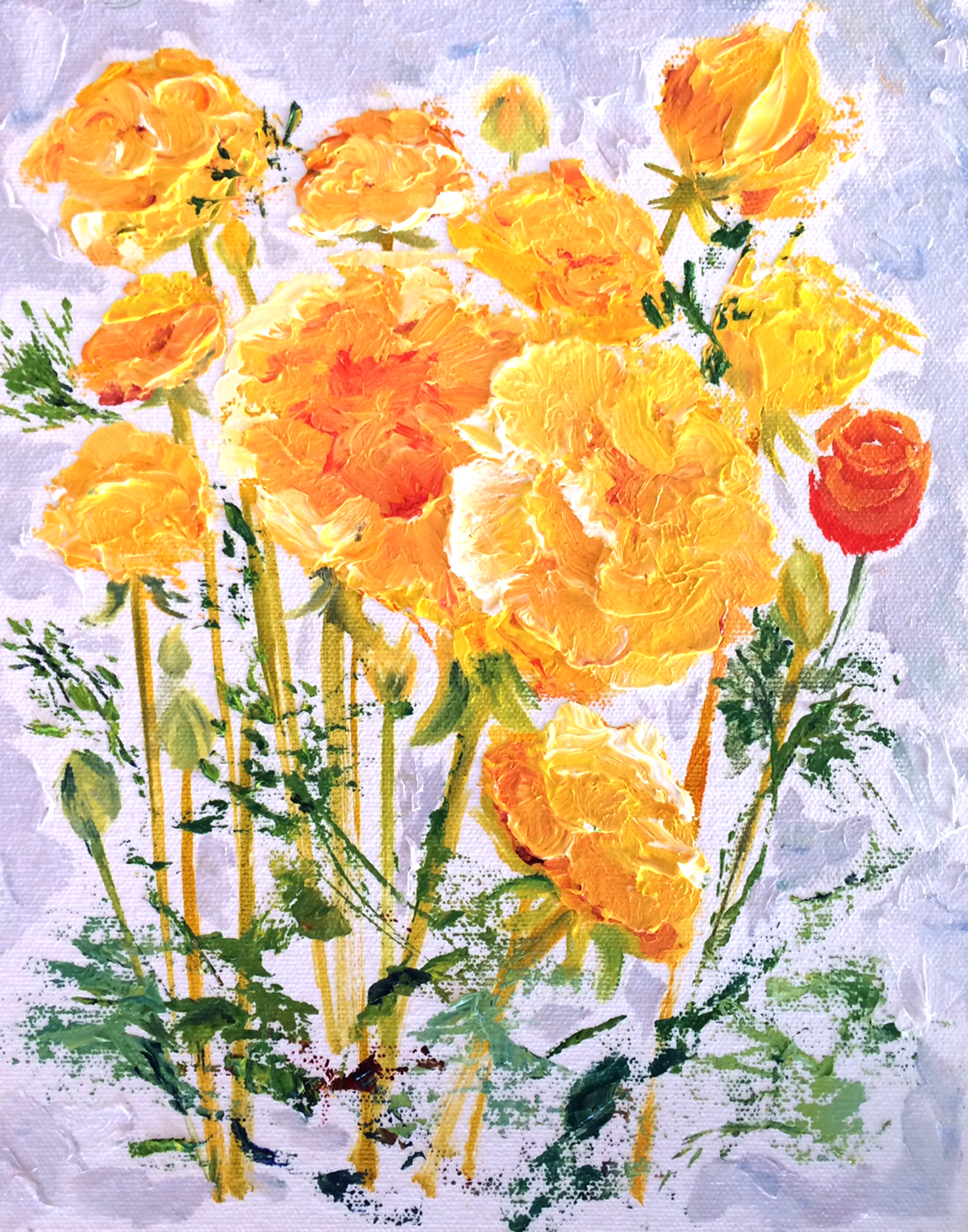Yellow Renuculous, a painting by Judy Salinksy