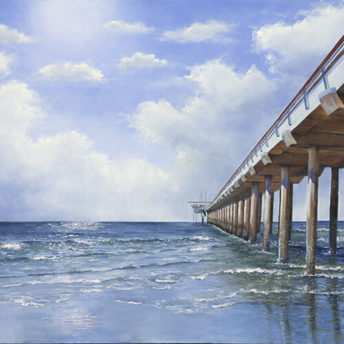 Scripps Pier, a studio painting by Judy Salinsky