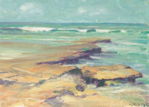 Sunny Day at Seaside, a plein air painting by artist Judy Salinsky